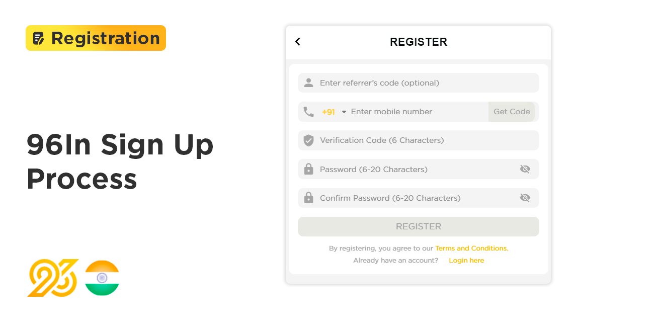 96in India - Sign Up Process