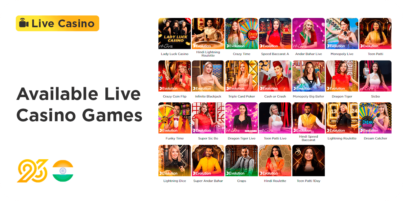 Available Live Casino Games at 96in Casino